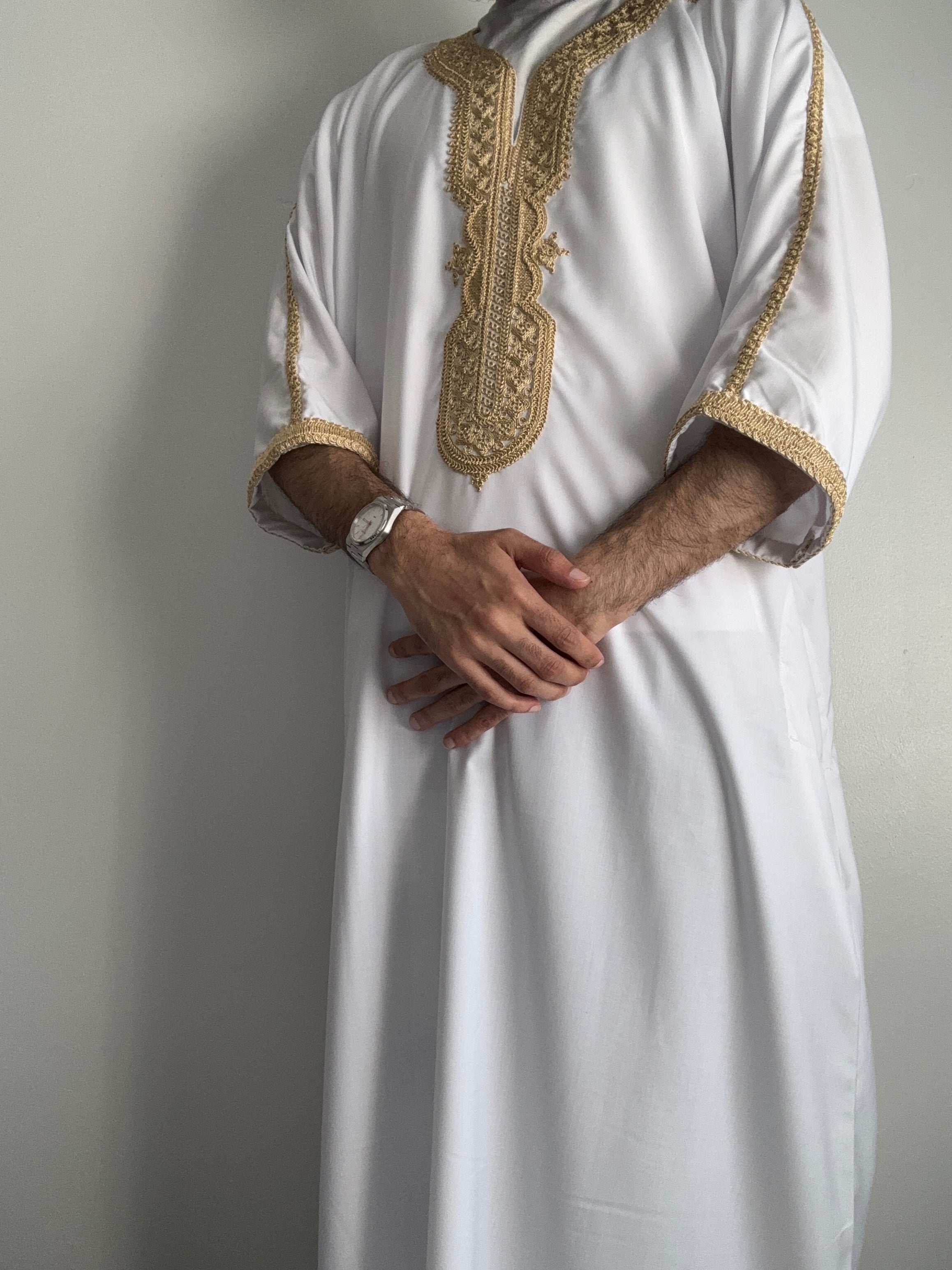 Moroccan Thobe - White & Gold